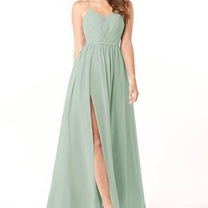 Azazie Cora A-line Pleated Chiffon Bridesmaids Dress-Color Eucalyptus